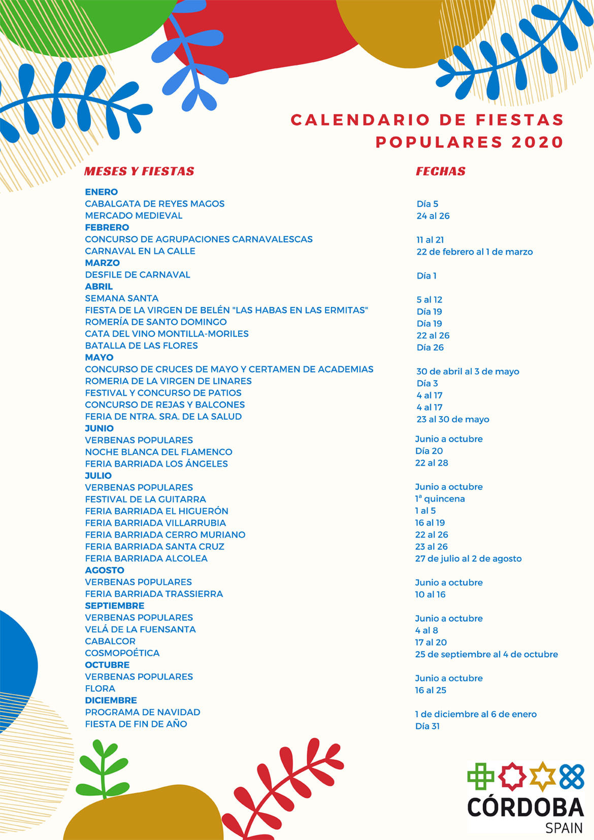 Calendario de las Fiestas de Córdoba para 2020