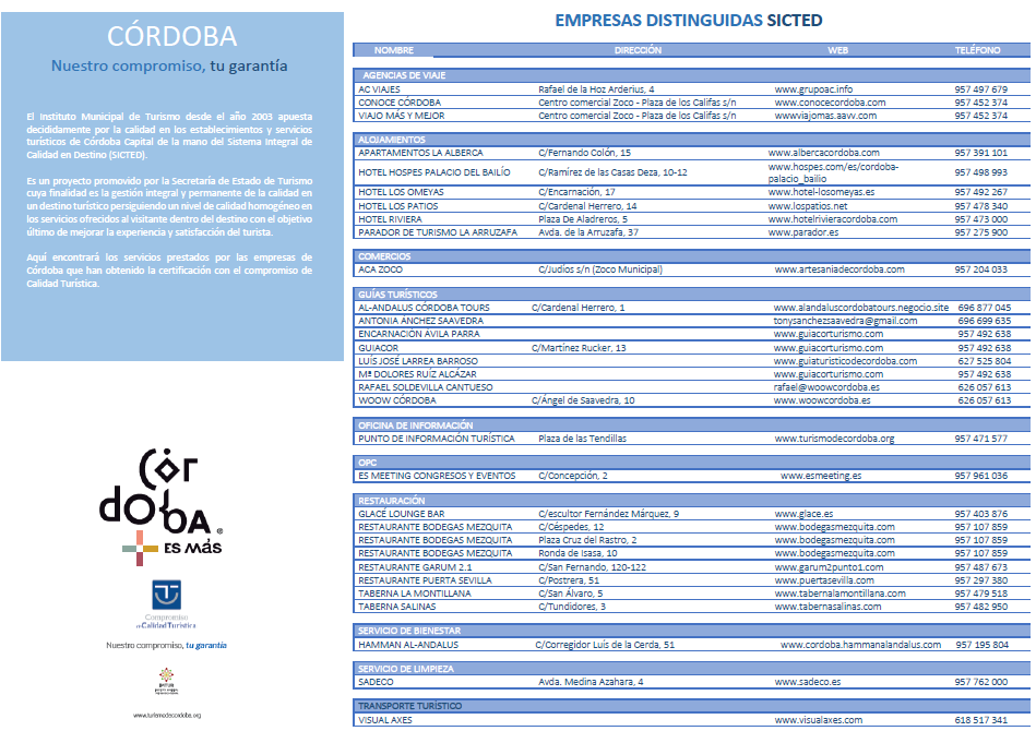 Conoce las empresas distinguidas con el Compromiso de Calidad Turística en Córdoba (España)